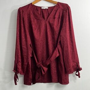 NEW Monday Fun XXL Red‎ Faux Wrap 3/4 Sleeve Blouse